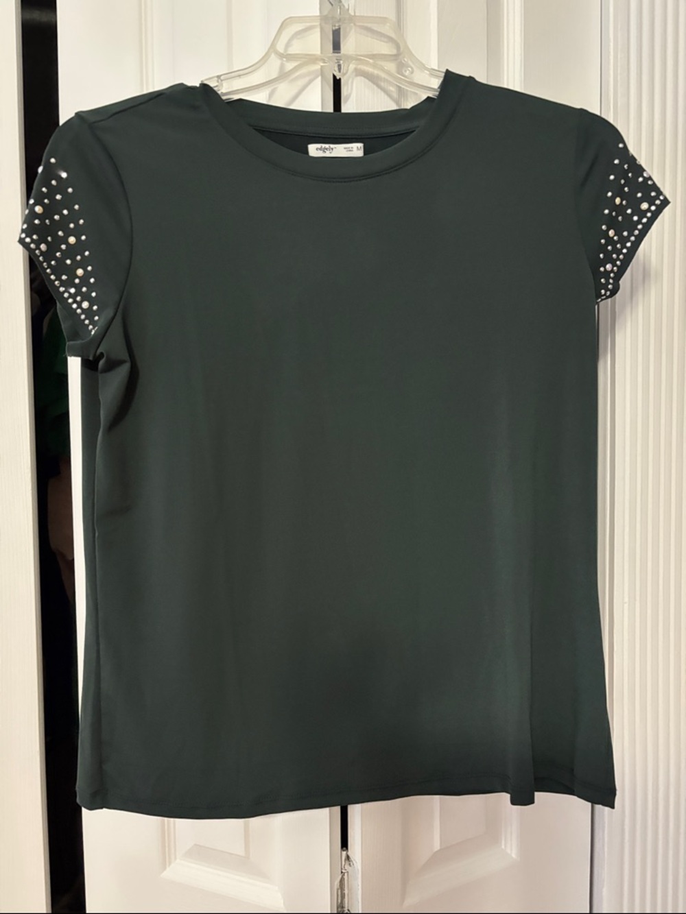 NWOT Edgely Dark Green Short Sleeve Tee with Studded Sleeves